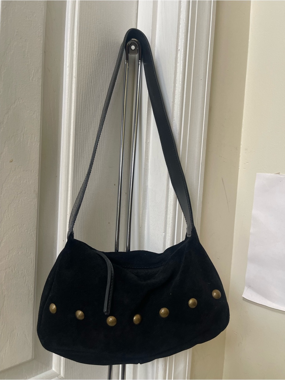 Furla Rare Black mini Suede Shoulder Bag with Brass Studs